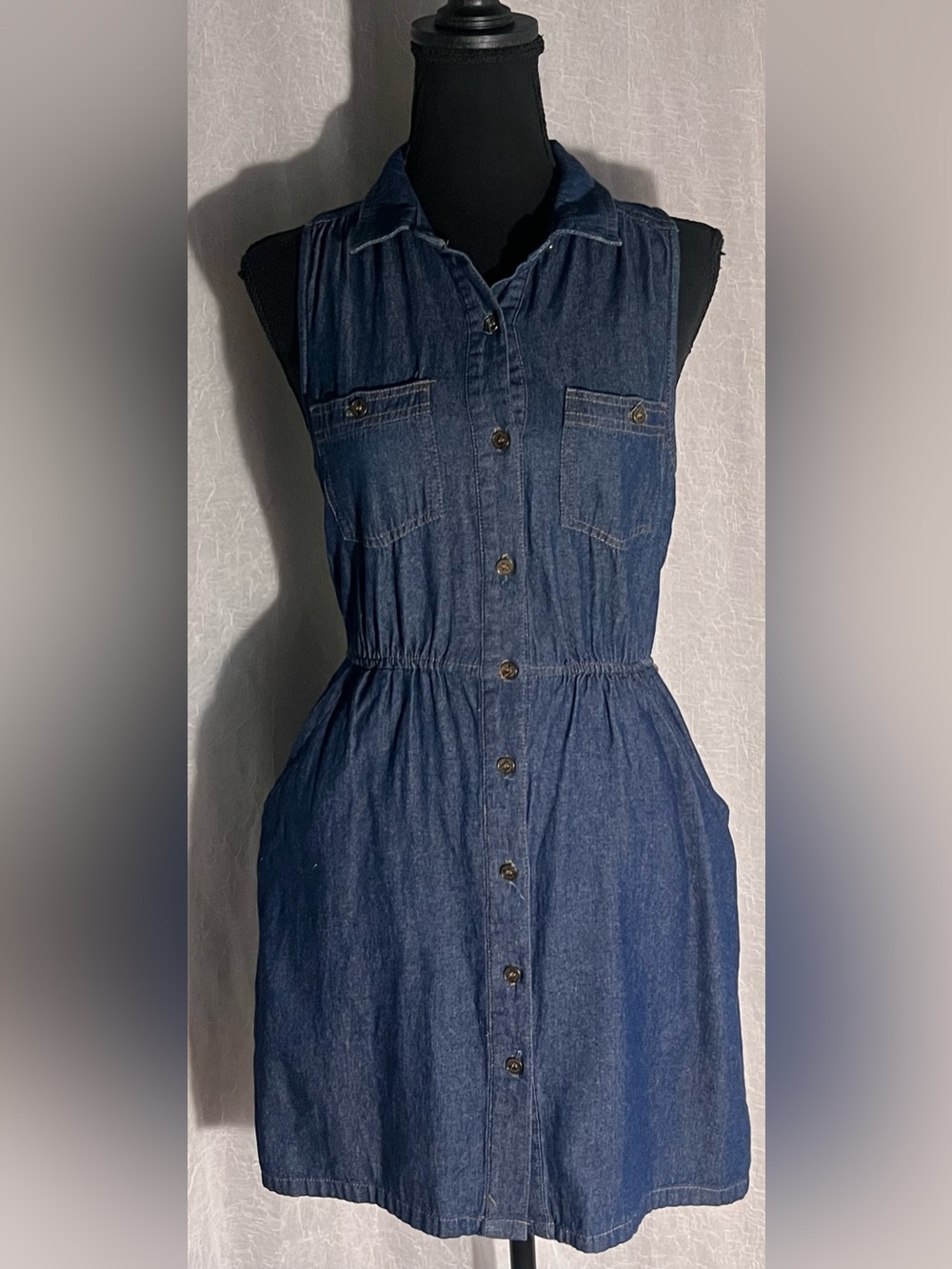 Sleeveless denim button down mini dress